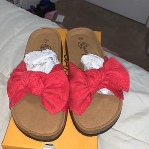 Ruanyu Womens Slide Sandals Bownot Slip On Cork Flats